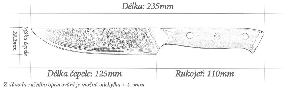 Steakový nůž XinZuo Yu B13R velikost nože